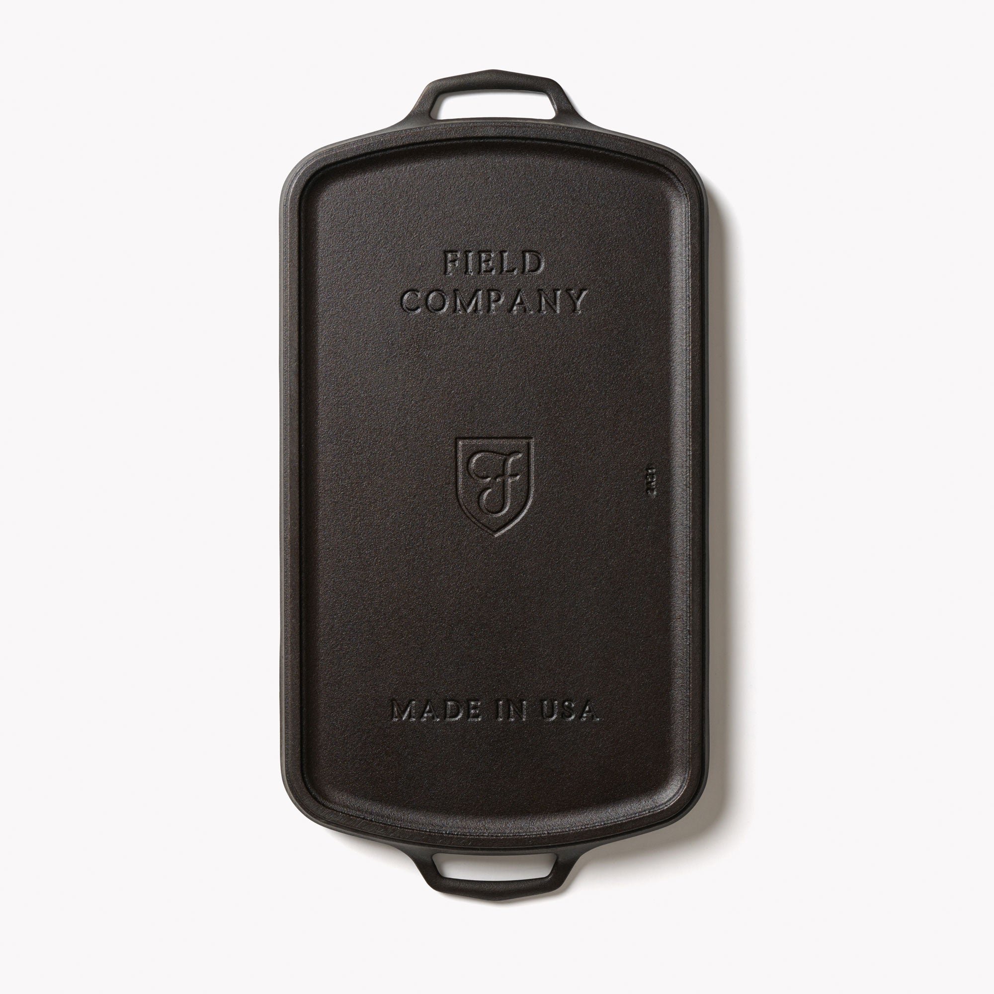 Field Company cast iron griddle with logo and “MADE IN USA” on back