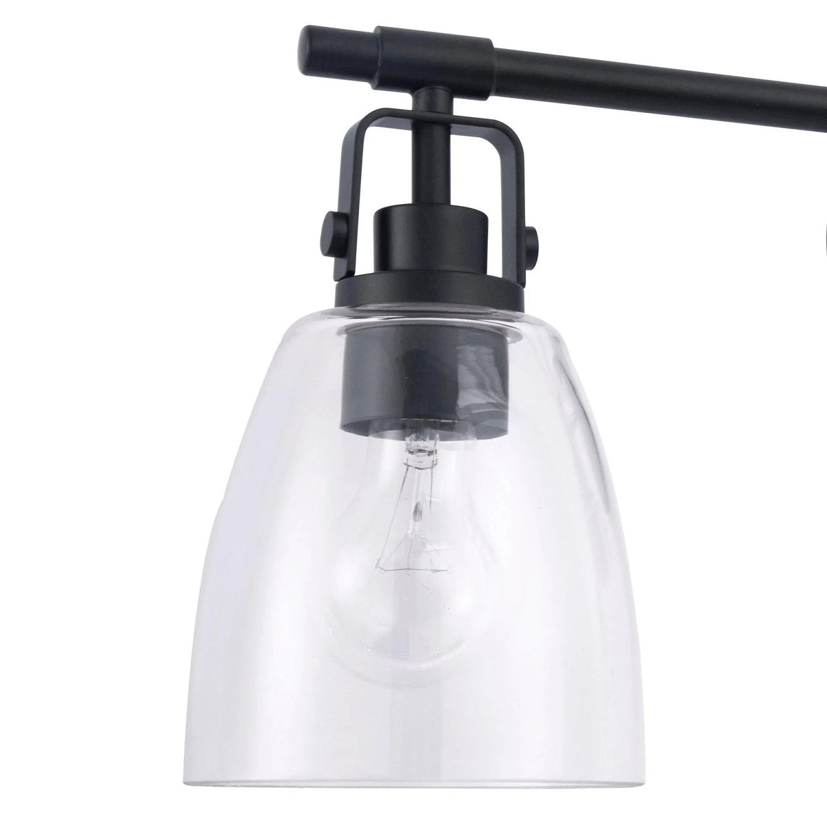 Black 2-light vanity light glass shade with top mounting bracket and socket