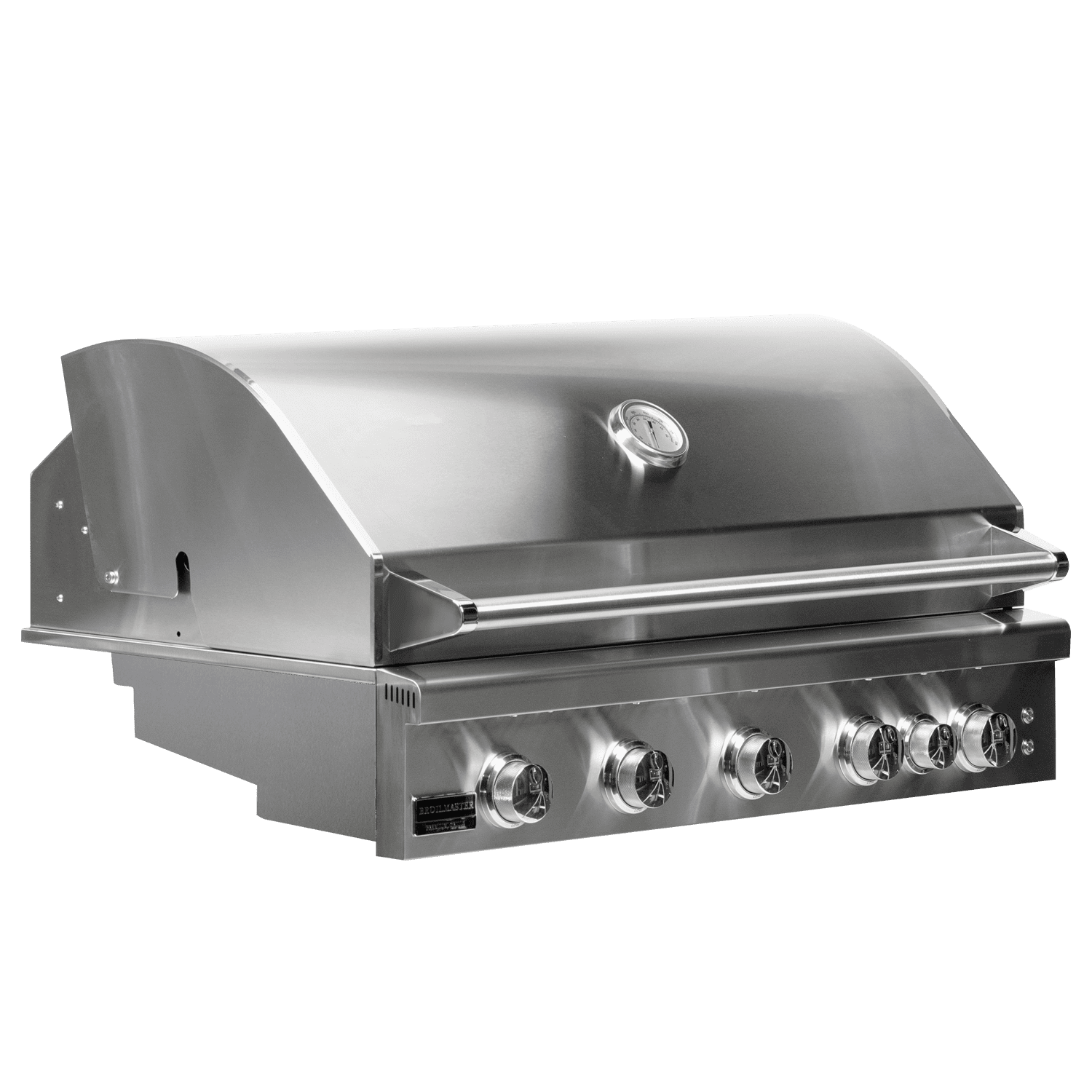 Stainless steel 5-burner propane gas grill with hood and front control knobs