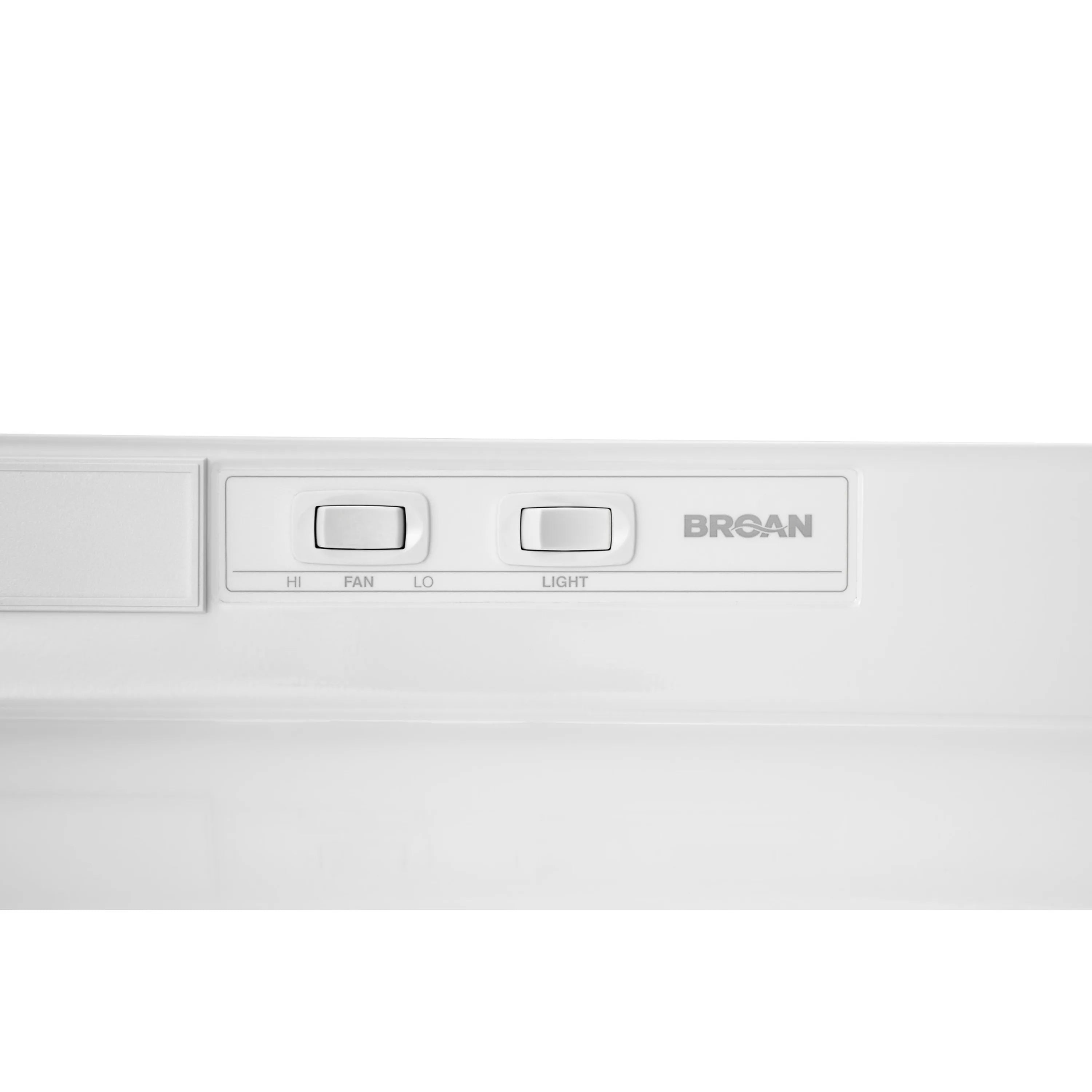 Broan range hood control panel with HI, FAN, and LIGHT buttons