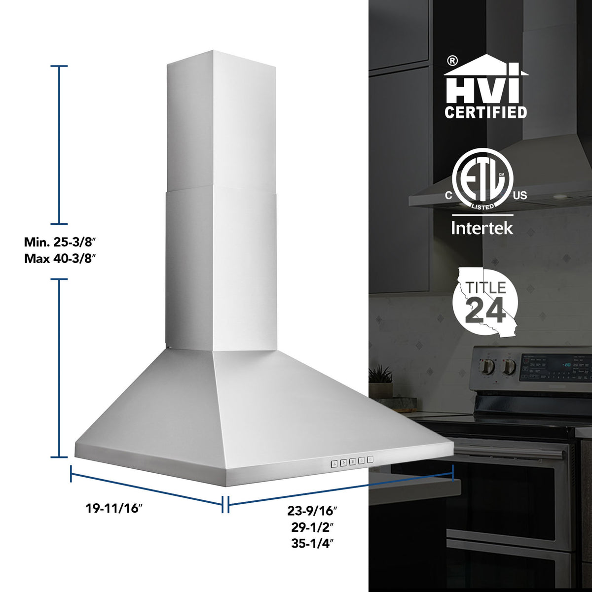 Broan-NuTone 36-Inch 450 CFM Convertible Pyramidal Wall Mount Chimney Range Hood in Stainless Steel (BWP1364SS)