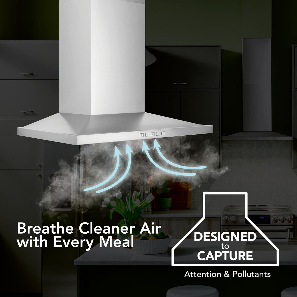 Broan-NuTone 30-Inch 450 CFM Convertible Low Profile Pyramidal Wall Mount Chimney Range Hood in Stainless Steel (BWS1304SS)