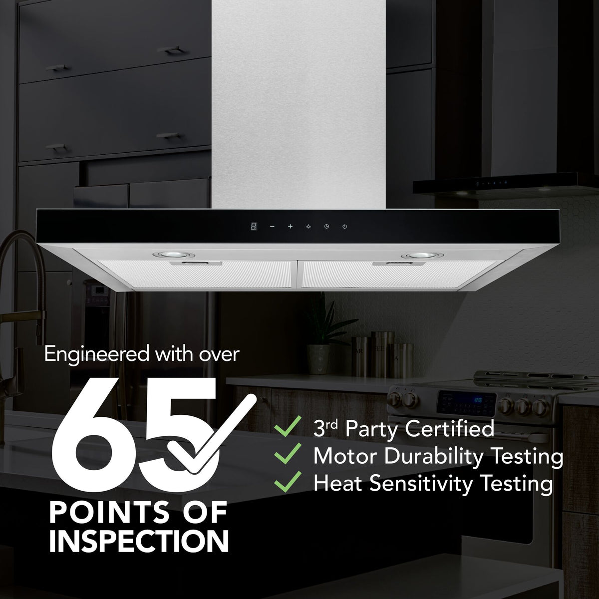 Broan-NuTone 30-Inch 450 CFM Convertible T-Style Wall Mount Chimney Range Hood in Stainless Steel with Black Glass (BWT1304SSB)