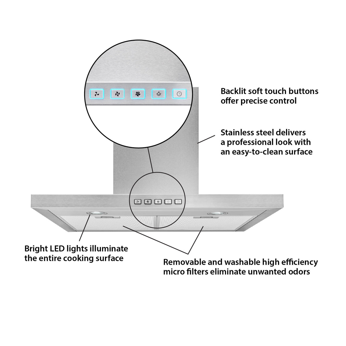 Broan-NuTone 30-Inch 450 CFM Convertible T-Style Wall Mount Chimney Range Hood in Stainless Steel (BWT1304SS)