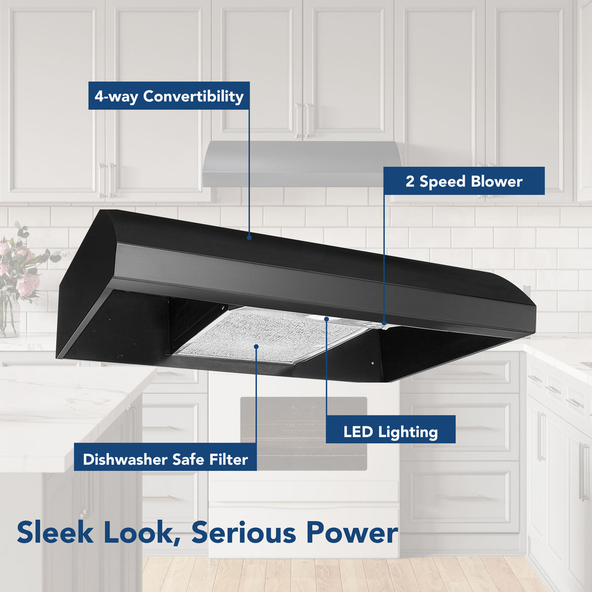 Broan-NuTone 30-Inch 270 CFM 4-Way Convertible Under Cabinet Range Hood in Black (BXT130BL)