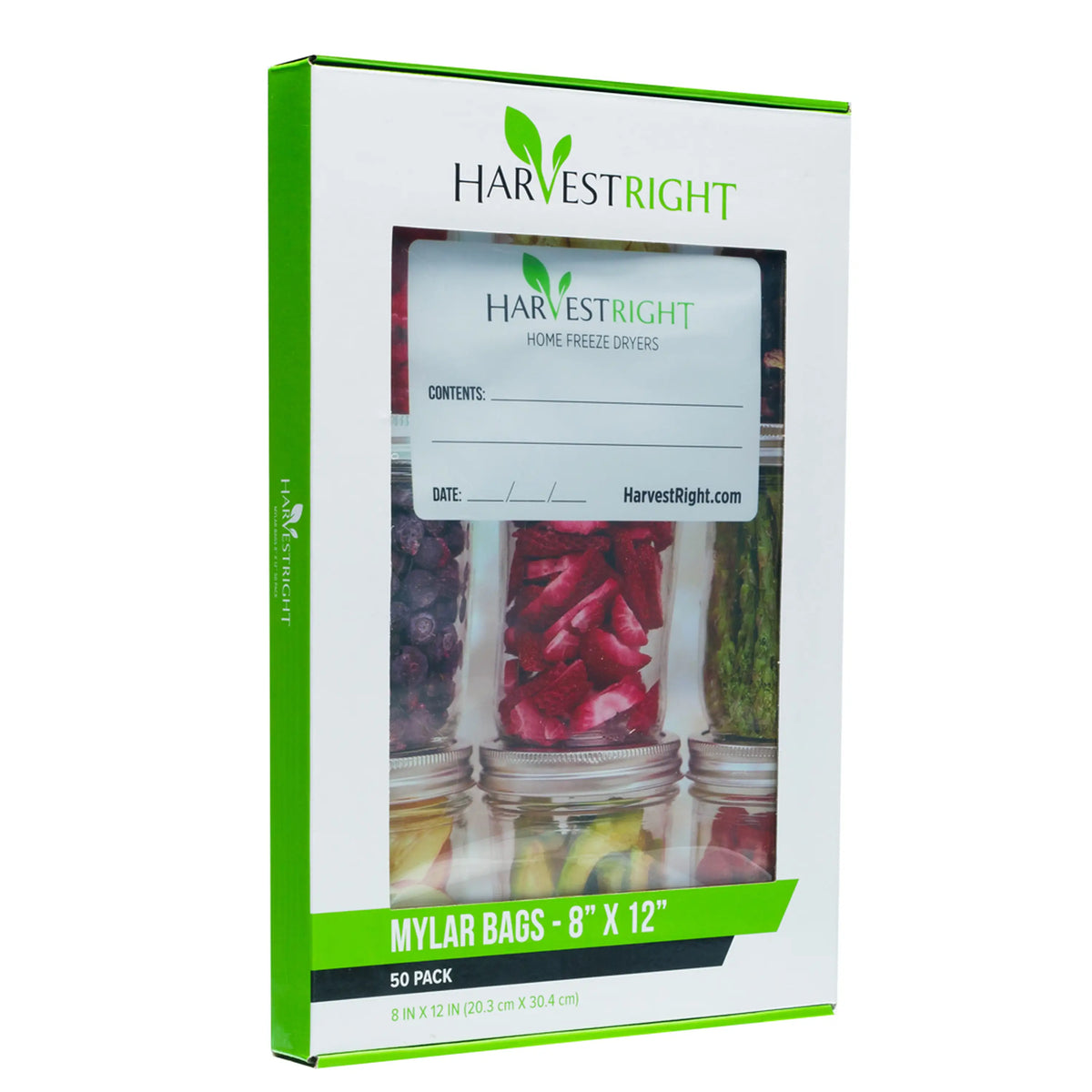 HarvestRight Mylar bags box, 50 pack, 8 x 12 inch, green-trim retail package