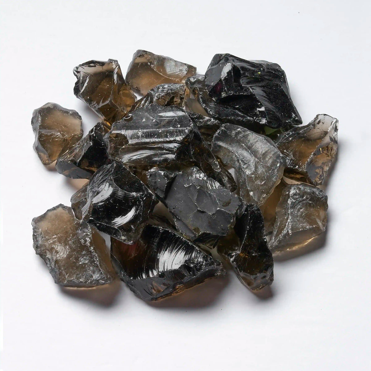 Mixed black and smoky glass fire media pieces for electric firebox