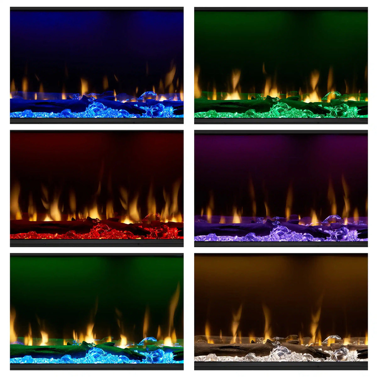 Electric fireplace flame display with multi-color light effects
