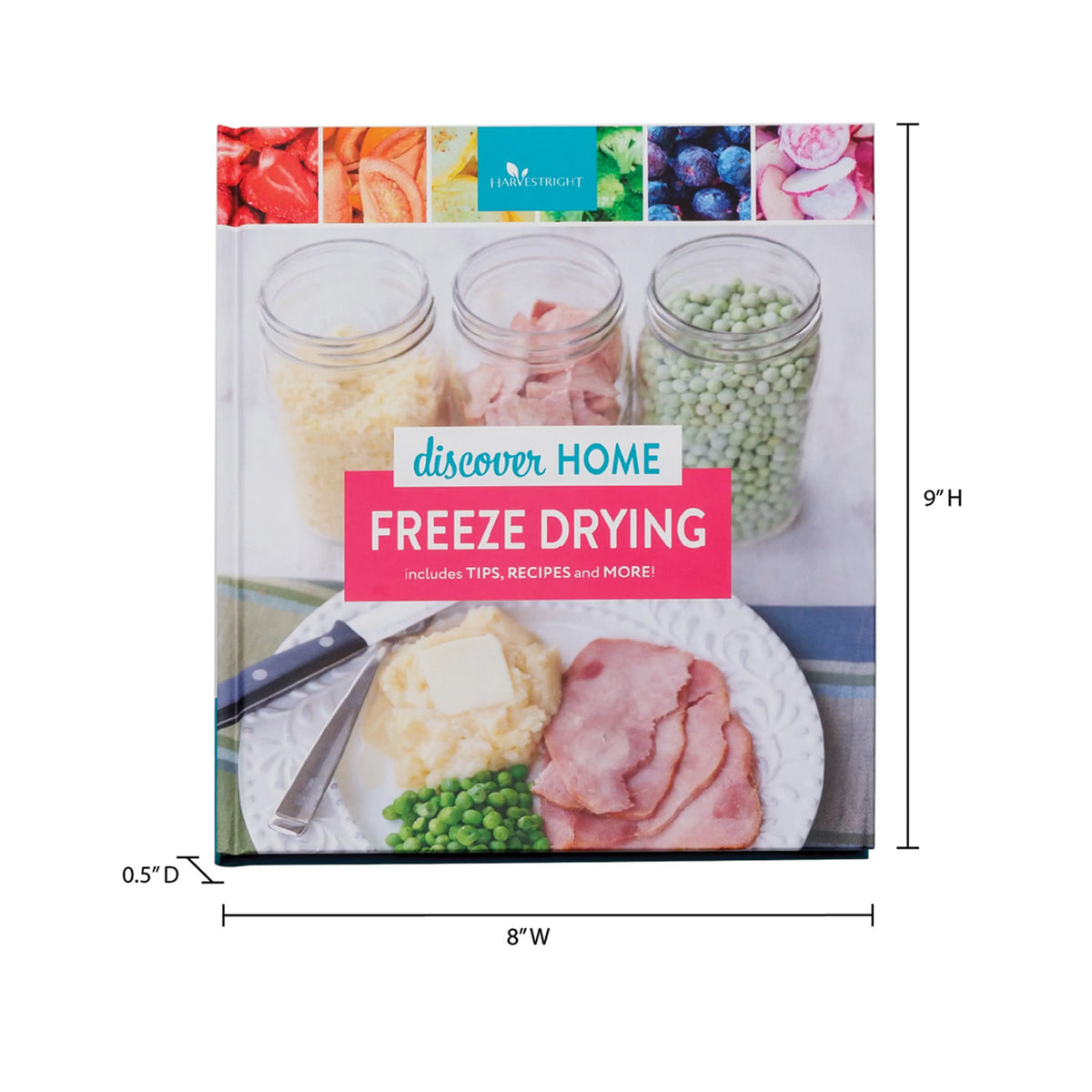 Freeze drying recipe book with front cover showing jars, plate, and bold title text