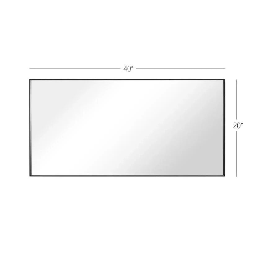 Black aluminum framed wall mirror, 40 in x 20 in rectangular