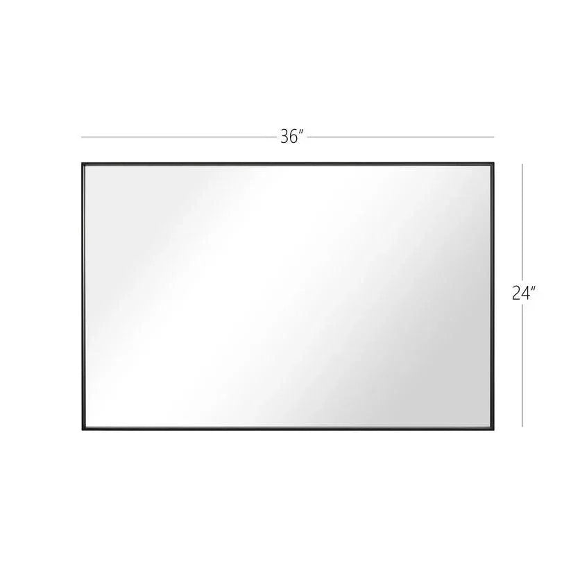 Rectangular wall mirror with black aluminum frame and reflective glass