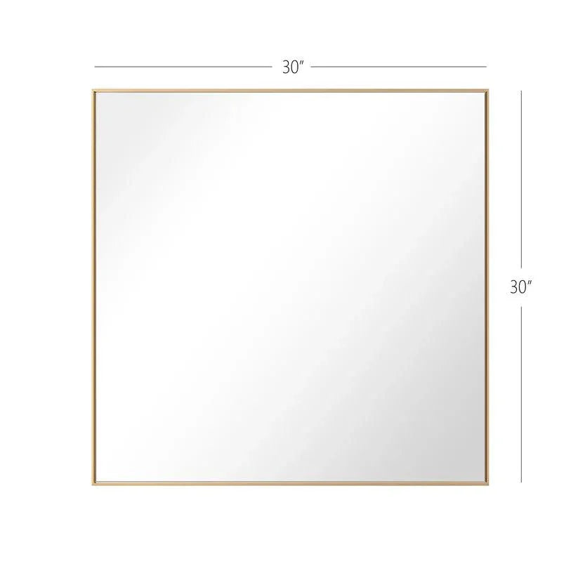 Square wall mirror with sleek golden aluminum frame, 30 in x 30 in