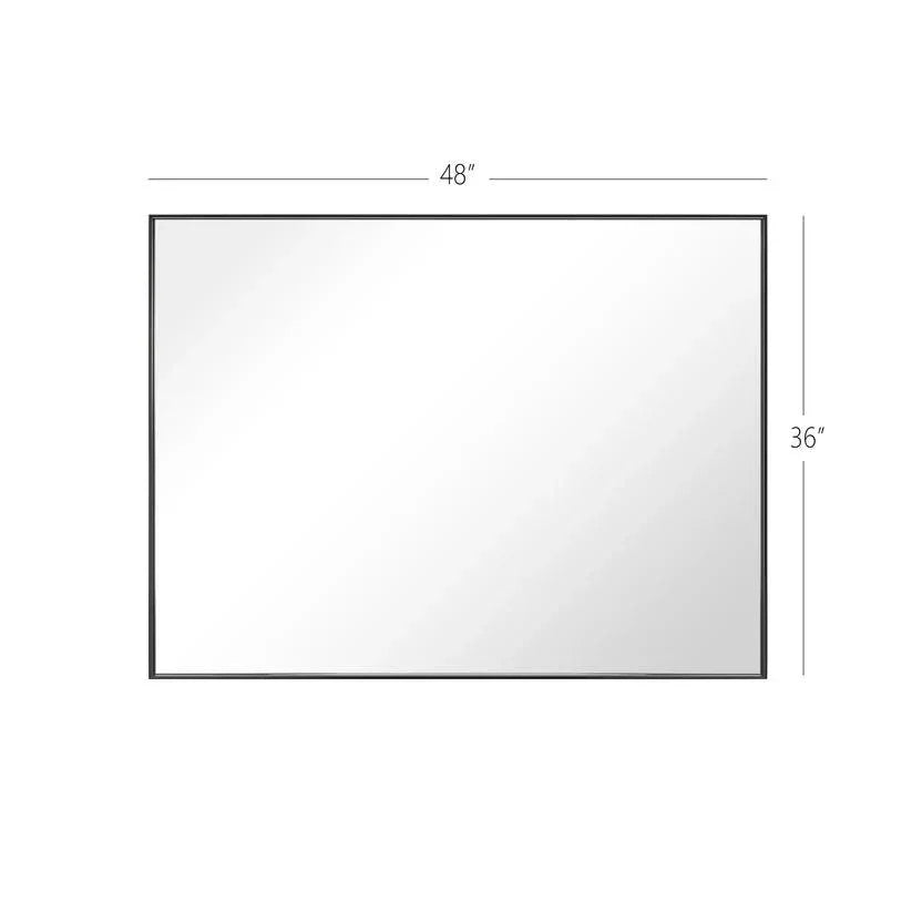 Rectangular wall mirror with sleek black aluminum frame, 48 in x 36 in