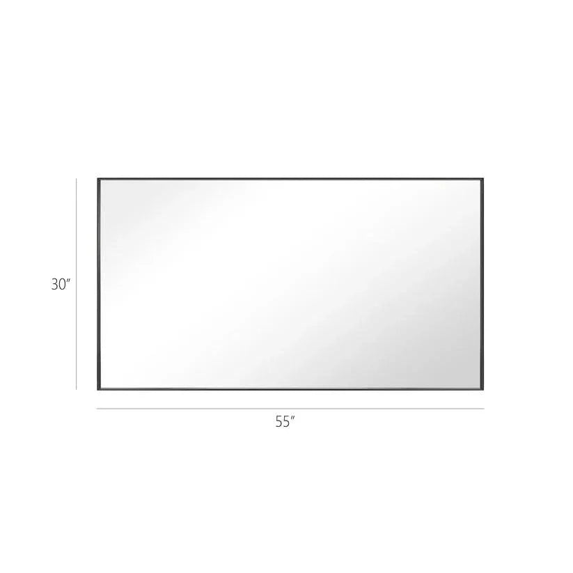 Rectangular wall mirror with sleek black aluminum frame, 55 in x 30 in
