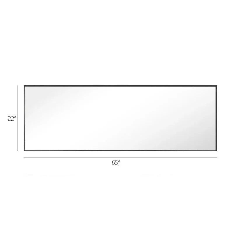Black aluminum framed wall mirror, 65 in x 22 in rectangular