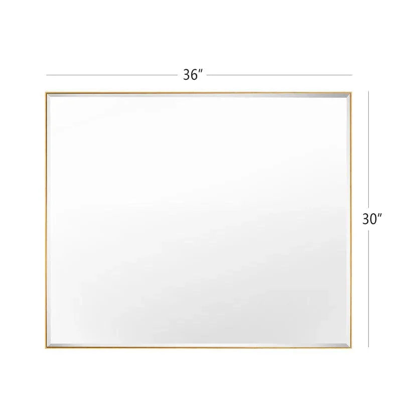 Rectangular wall mirror with metallic gold frame, 36 in width and 30 in height