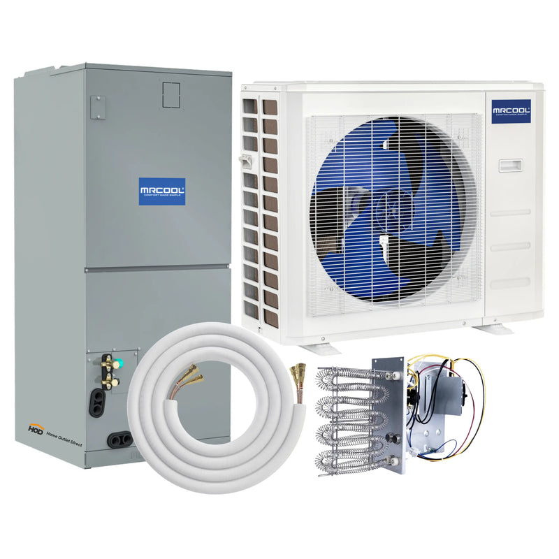 MrCool Hyper Heat Central Heat Pump Split System, 16 SEER2, 36K BTU with 50 ft. Line Set and 20kW Heat Kit (C36HP230AL50H20)