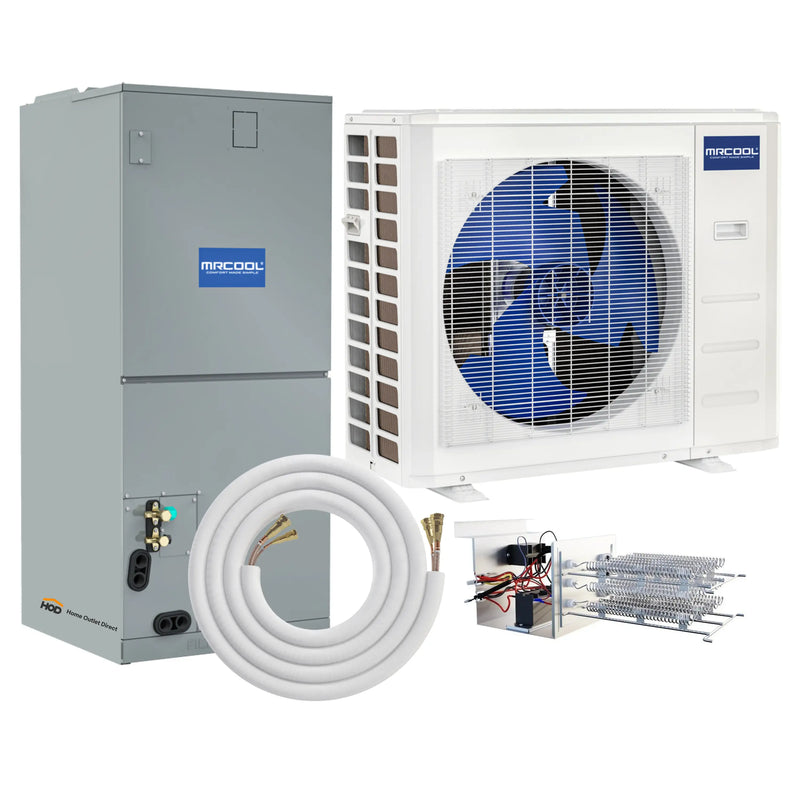 MrCool Hyper Heat Central Heat Pump Split System, 17.4 SEER2, 24K BTU with 35 ft. Line Set and 15kW Heat Kit (C24HP230AL35H15)