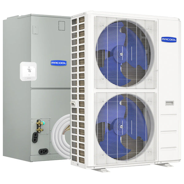 MRCOOL Hyper Heat 2nd Gen 60K BTU, 5 Ton, 16 SEER2 Heat Pump Condenser and Ducted Air Handler with 35 Ft. R-454B No-Vac Lineset (CENTRAL-60-HP-230B35)