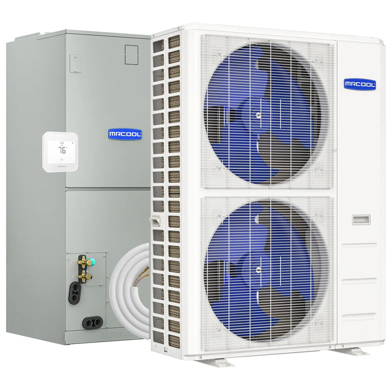 MRCOOL Hyper Heat 2nd Gen 48K BTU, 4 Ton, 16.5 SEER2 Heat Pump Condenser and Ducted Air Handler with 50 Ft. R-454B No-Vac Lineset (CENTRAL-48-HP-230B50)
