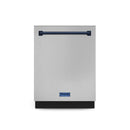 Gordon Ramsay by Thor Kitchen 4-Piece Appliance Package -  36-Inch Electric Range, Wall Mount Range Hood, 36-Inch French Door Refrigerator, and Dishwasher in Stainless Steel with Blue Trim