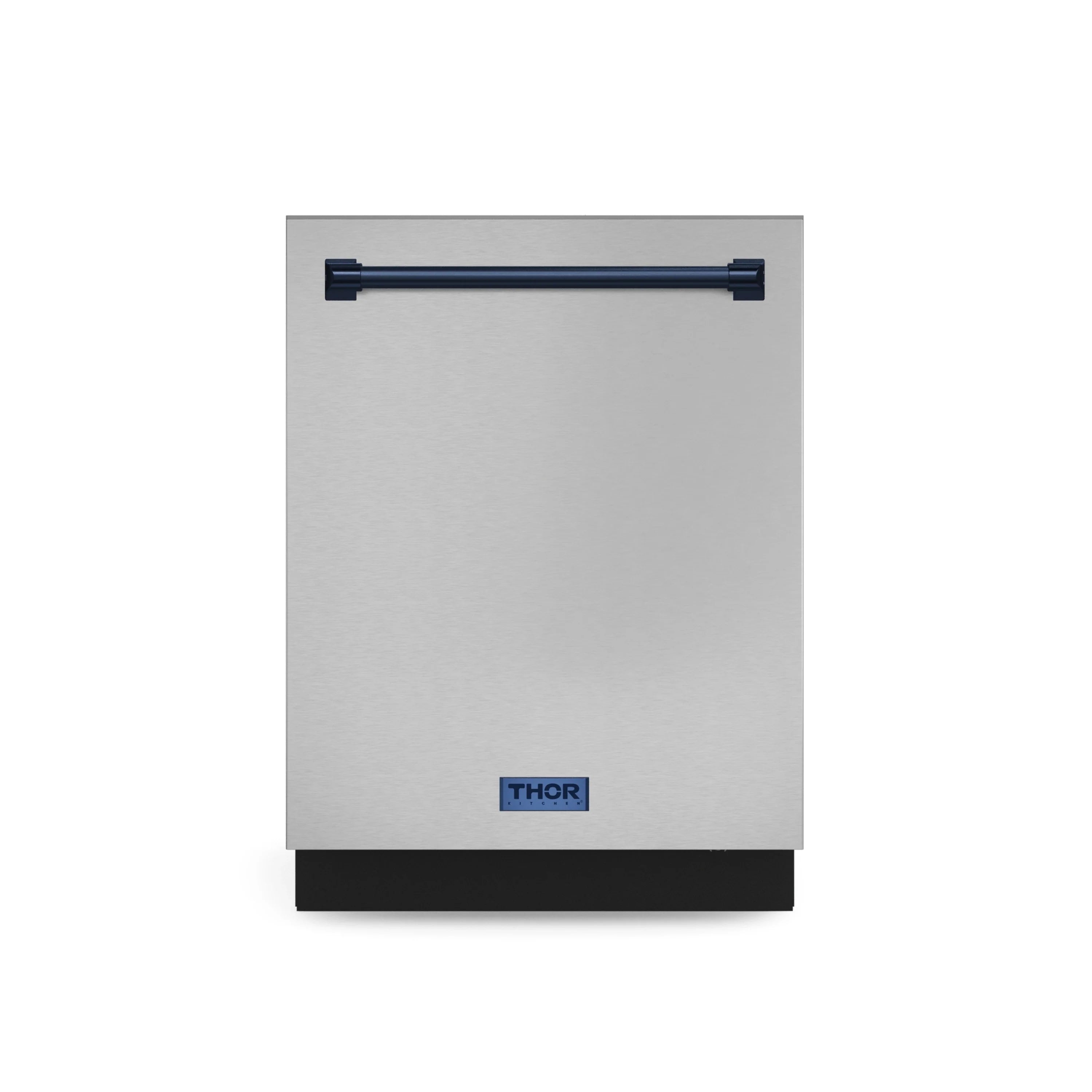 Dishwasher front with blue top bar handle and THOR logo near bottom.