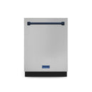 Gordon Ramsay by Thor Kitchen 4-Piece Appliance Package -  48-Inch Propane Gas Range, Wall Mount Range Hood, 36-Inch French Door Refrigerator, and Dishwasher in Stainless Steel with Blue Trim