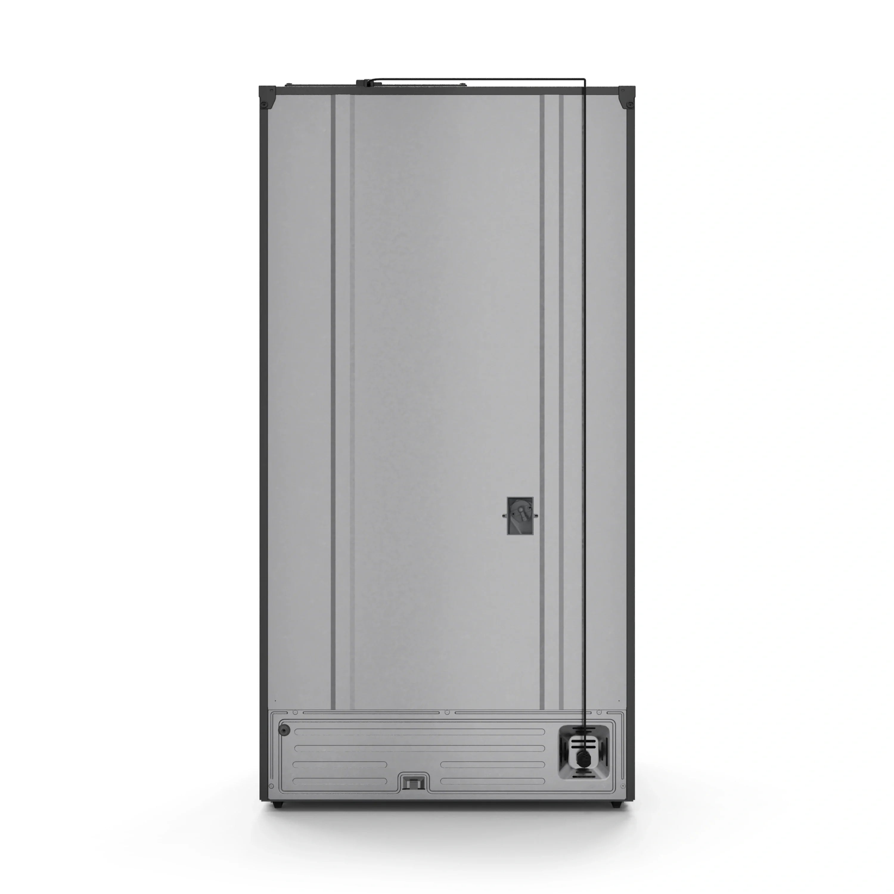 Black refrigerator door with built-in dispenser panel and bottom grille