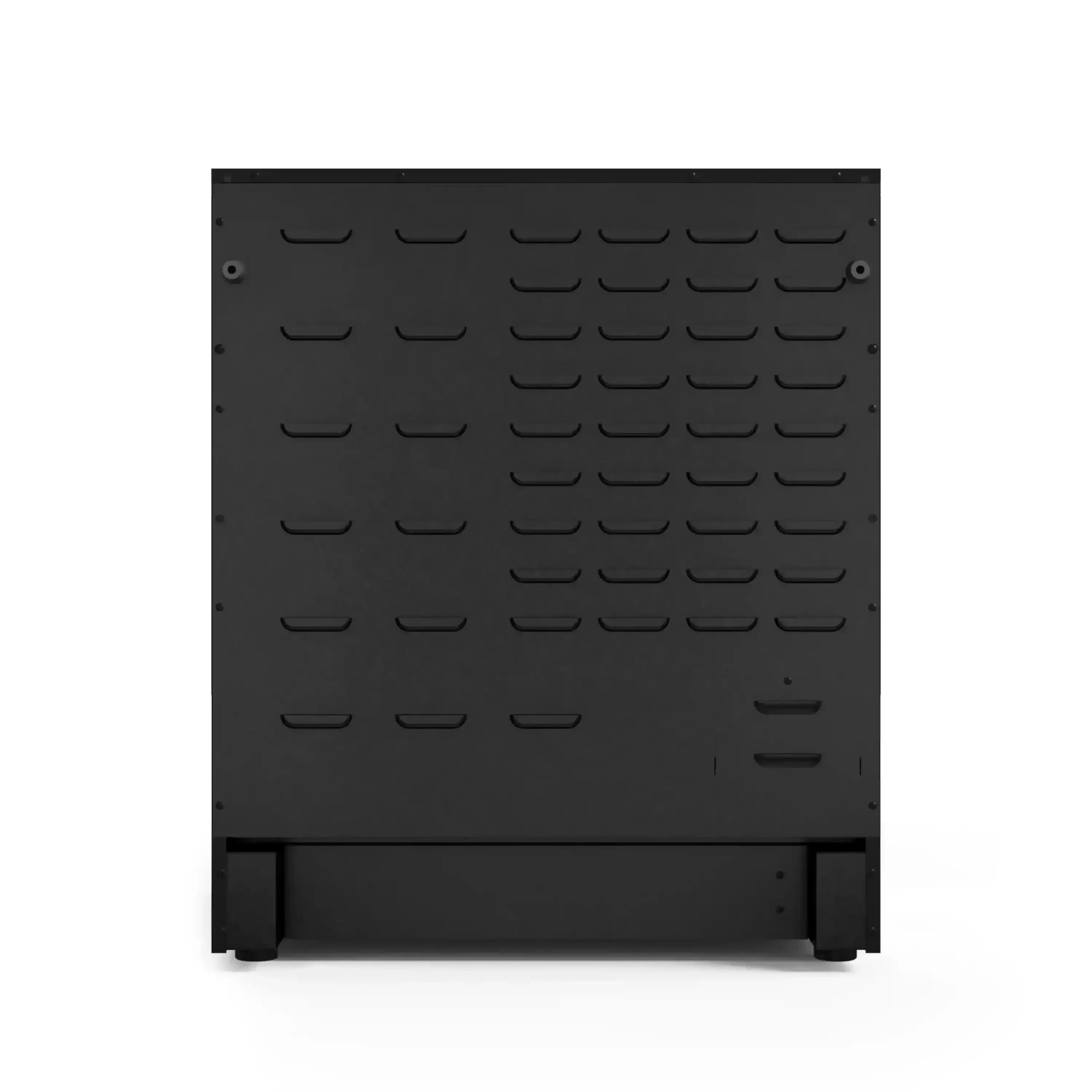 Black appliance front panel with multiple slim control knobs