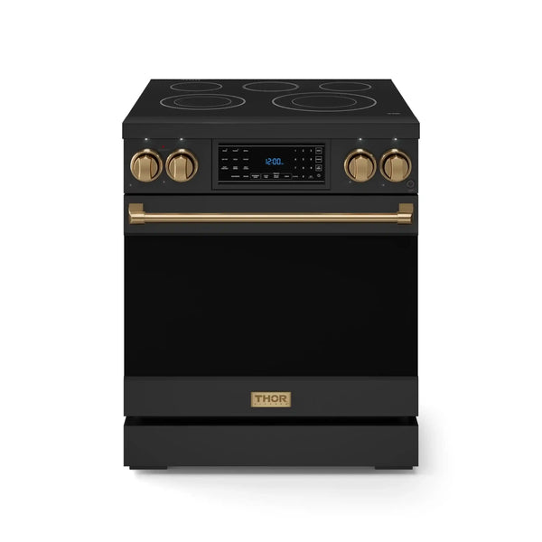 Thor Kitchen Gordon Ramsay Series 30-Inch Professional Electric Range with Tilt Panel Touch Control in Black with Bronze Trim (RSE30B-BRZ)