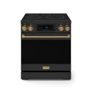 Gordon Ramsay by Thor Kitchen 4-Piece Appliance Package -  30-Inch Electric Range,  Wall Mount Range Hood, 36-Inch French Door Refrigerator, and Dishwasher in Black with Bronze Trim