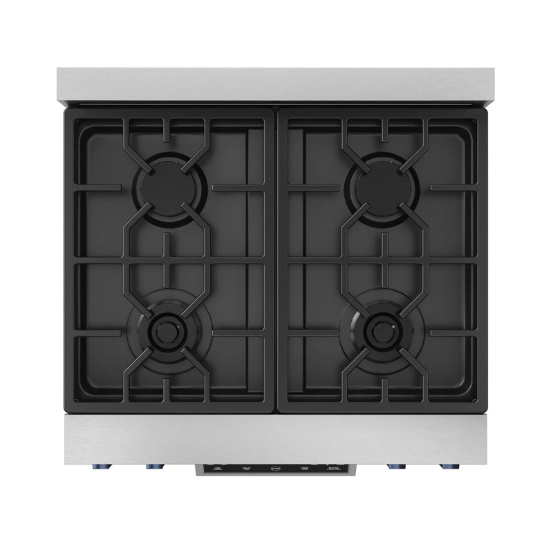 Thor Kitchen Gordon Ramsay 3-Piece Appliance Package - 30-Inch Gas Range with Tilt Panel, 36-Inch Refrigerator, and Dishwasher in Stainless Steel with Blue Trim