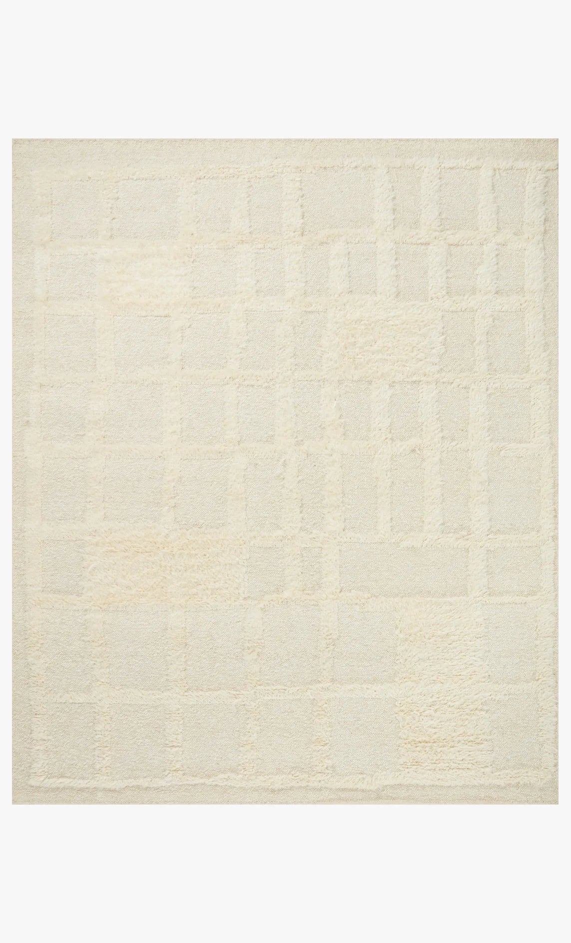 Ivory area rug with minimal geometric square grid pattern