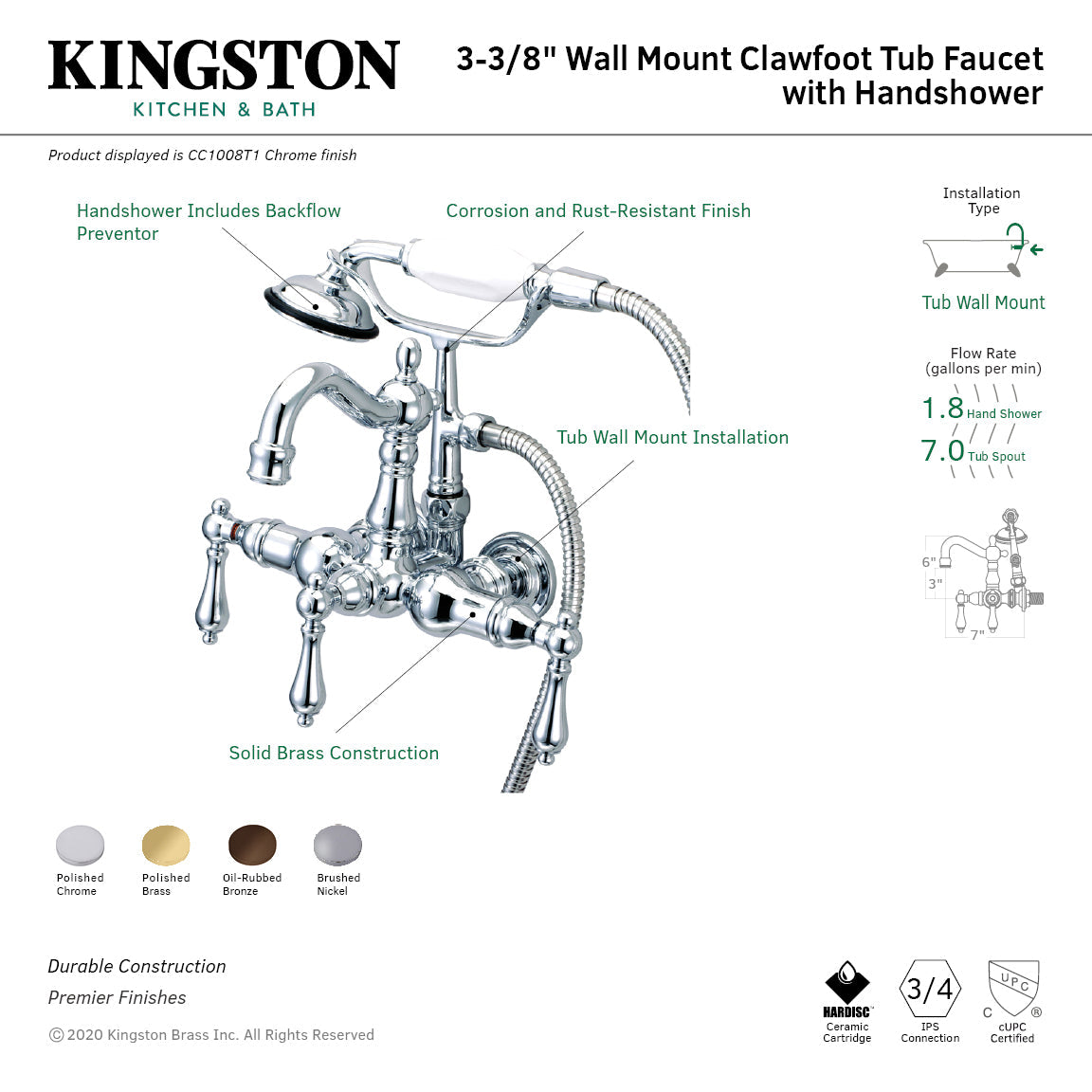 Vintage 3-3/8-Inch Wall Mount Tub Faucet in Oil Rubbed Bronze