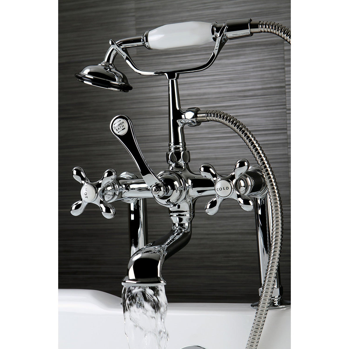 Vintage 7" Center Deck-Mount Clawfoot Tub Faucet with Hand Shower in Polished Chrome