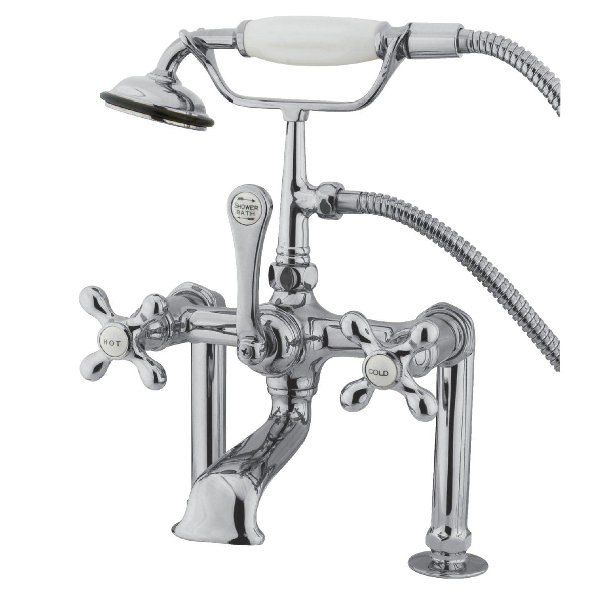 Vintage 7" Center Deck-Mount Clawfoot Tub Faucet with Hand Shower in Polished Chrome