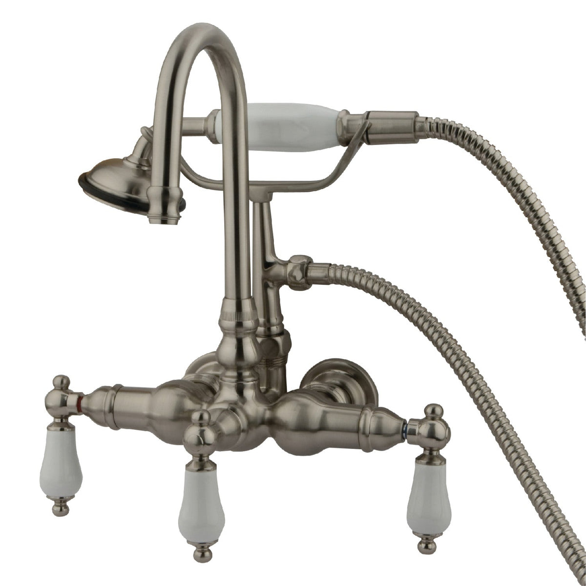 Vintage 3-3/8" Wall Mount Tub Faucet with Hand Shower in Brushed Nickel