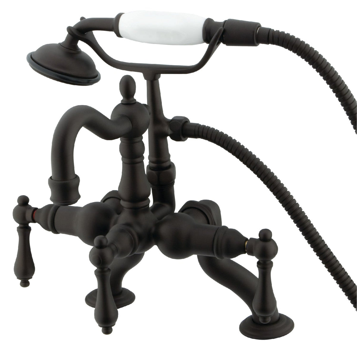 Vintage 3-3/8" Adjustable Center Deck-Mount Clawfoot Tub Faucet with Hand Shower in Oil Rubbed Bronze