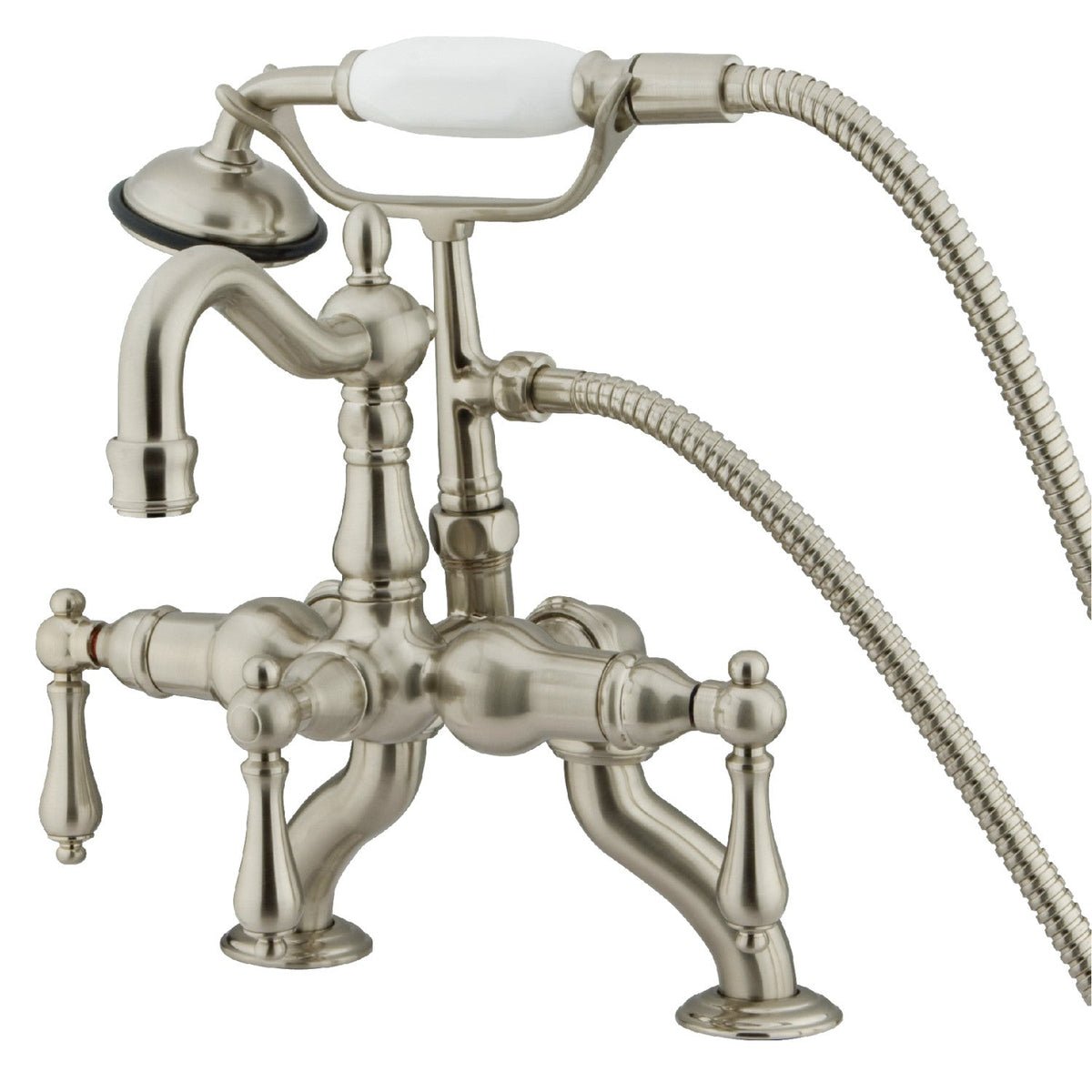 Vintage 3-3/8" Adjustable Center Deck-Mount Clawfoot Tub Faucet with Hand Shower in Brushed Nickel