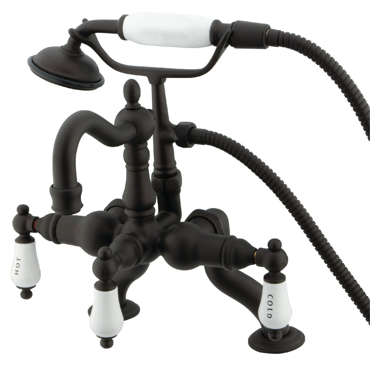 Vintage 3-3/8" Adjustable Center Deck-Mount Clawfoot Tub Faucet with Hand Shower in Oil Rubbed Bronze