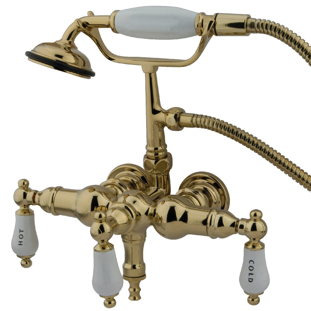 Vintage 3-3/8-Inch Wall Mount Tub Faucet with Hand Shower in Polished Brass