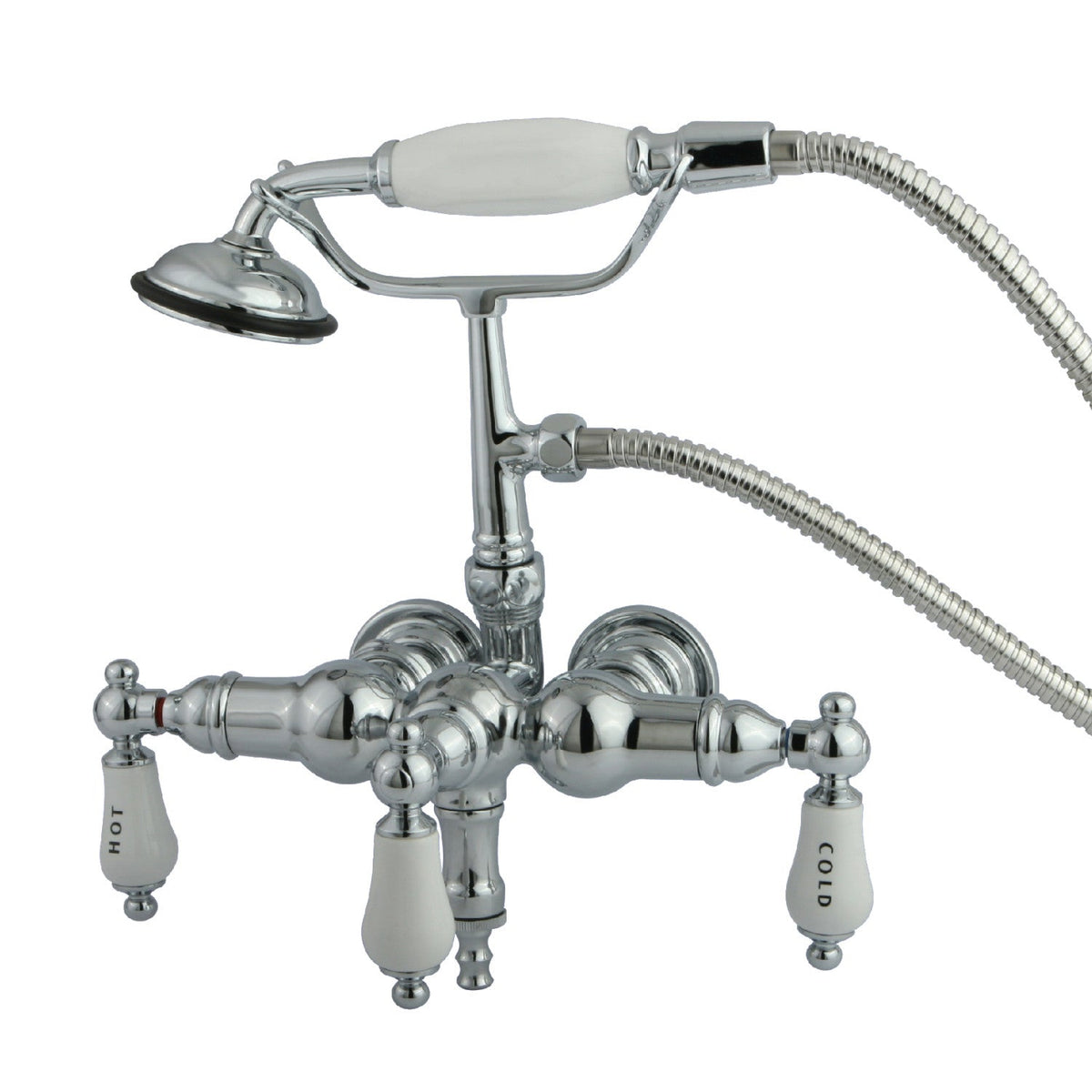 Vintage 3-3/8-Inch Wall Mount Tub Faucet with Hand Shower in Polished Chrome