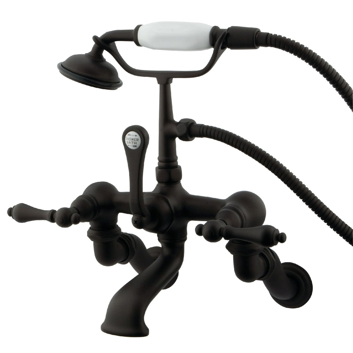 Vintage Adjustable Center Wall Mount Tub Faucet with Hand Shower in Oil Rubbed Bronze