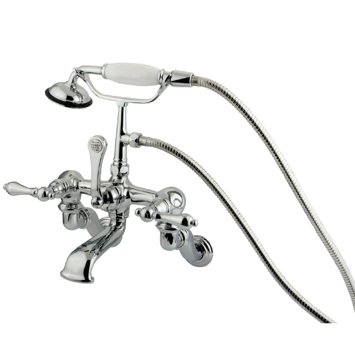 Vintage Adjustable Center Wall Mount Tub Faucet with Hand Shower in Polished Chrome
