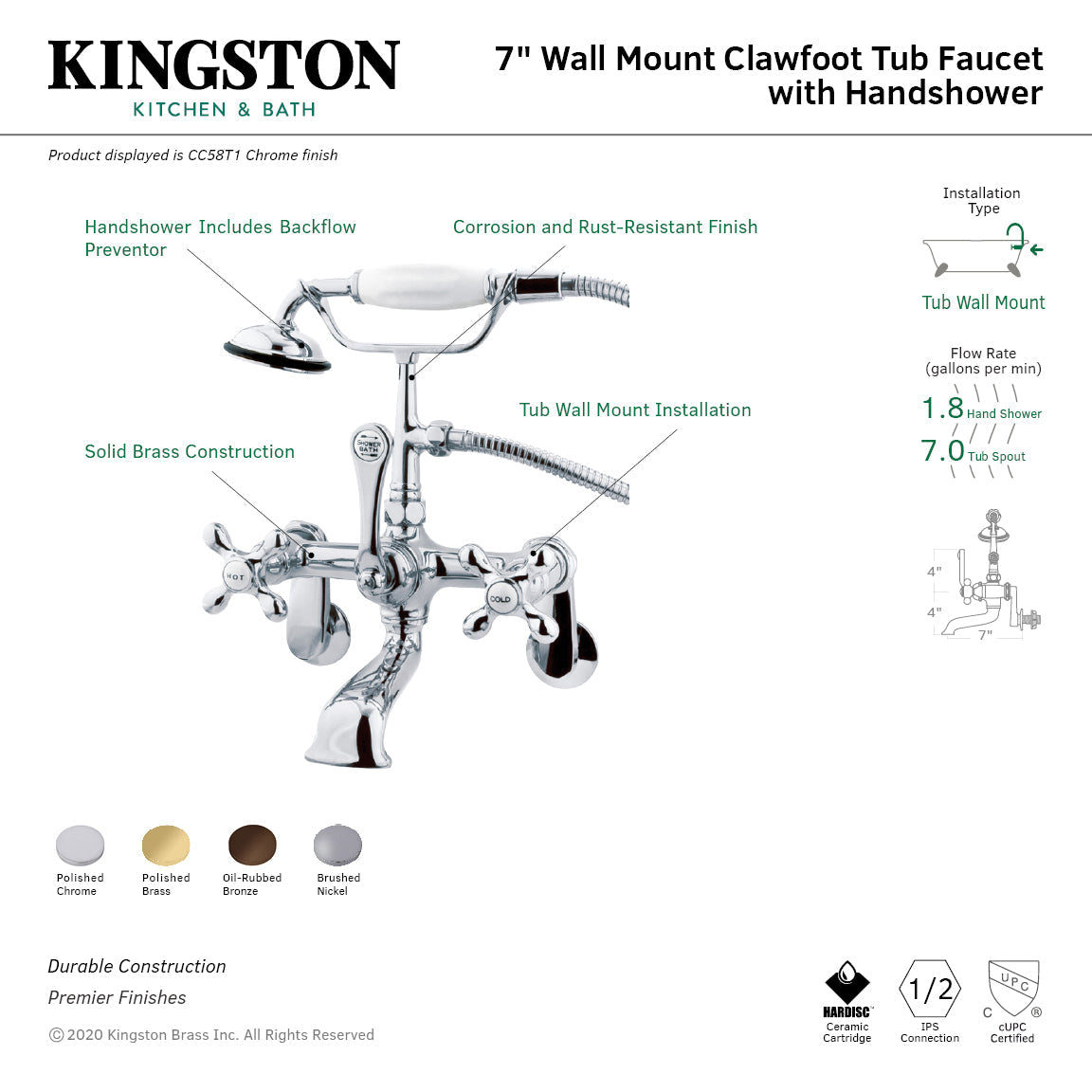 Vintage Adjustable Center Wall Mount Tub Faucet in Oil Rubbed Bronze