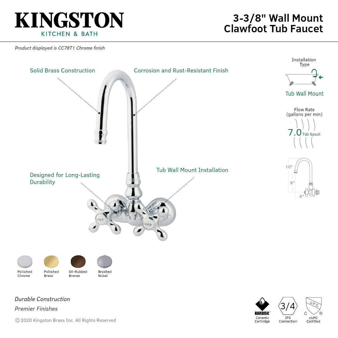 Vintage 3-3/8-Inch Wall Mount Tub Faucet in Polished Chrome