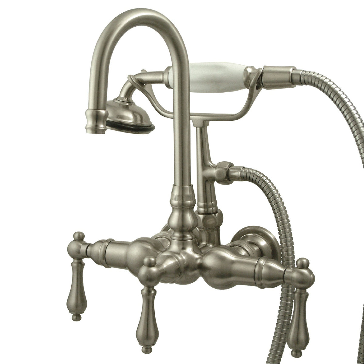 Vintage 3-3/8" Wall Mount Tub Faucet with Hand Shower in Brushed Nickel