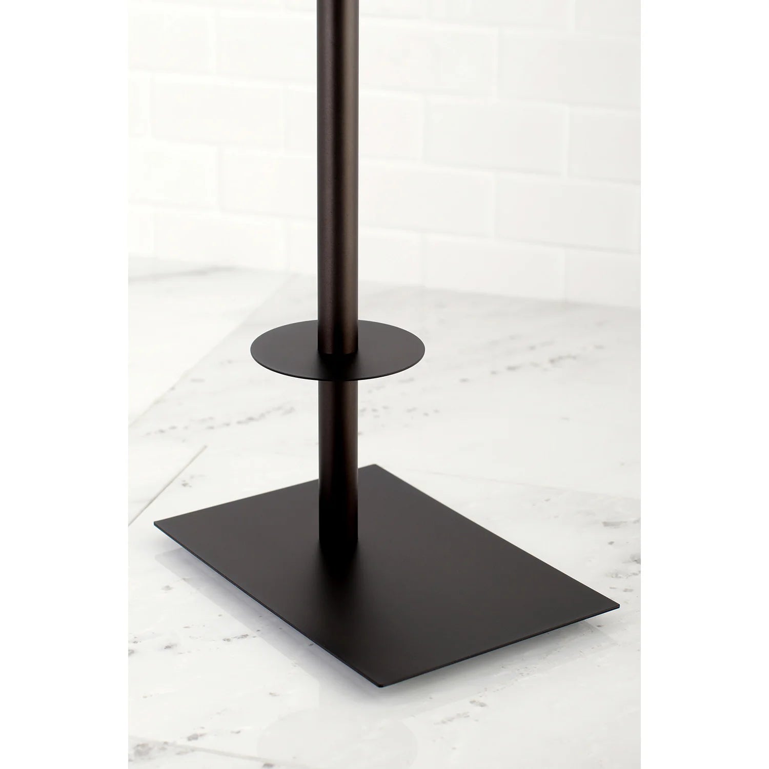 Freestanding toilet paper holder with tall post and flat square base, oil-rubbed bronze