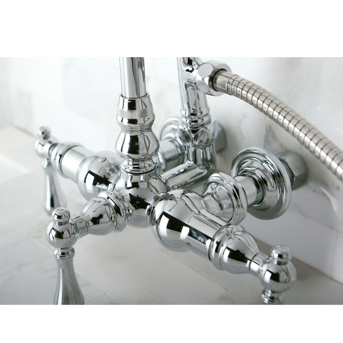Vintage 3-3/8" Wall Mount Tub Faucet with Hand Shower in Polished Chrome