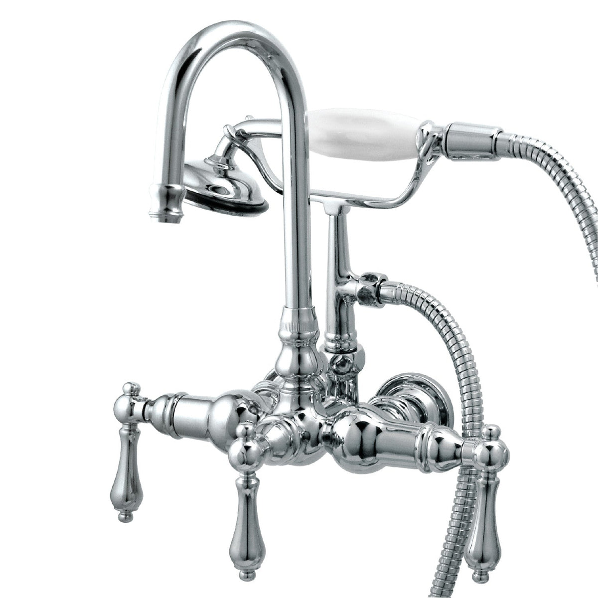 Vintage 3-3/8" Wall Mount Tub Faucet with Hand Shower in Polished Chrome